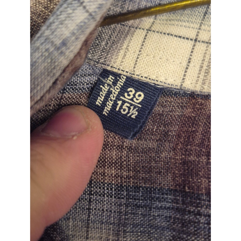 Suitsupply Brown Blue Plaid Dress Shirt Cotonificio Albini Linen Mens 15.5 - Picture 5 of 10